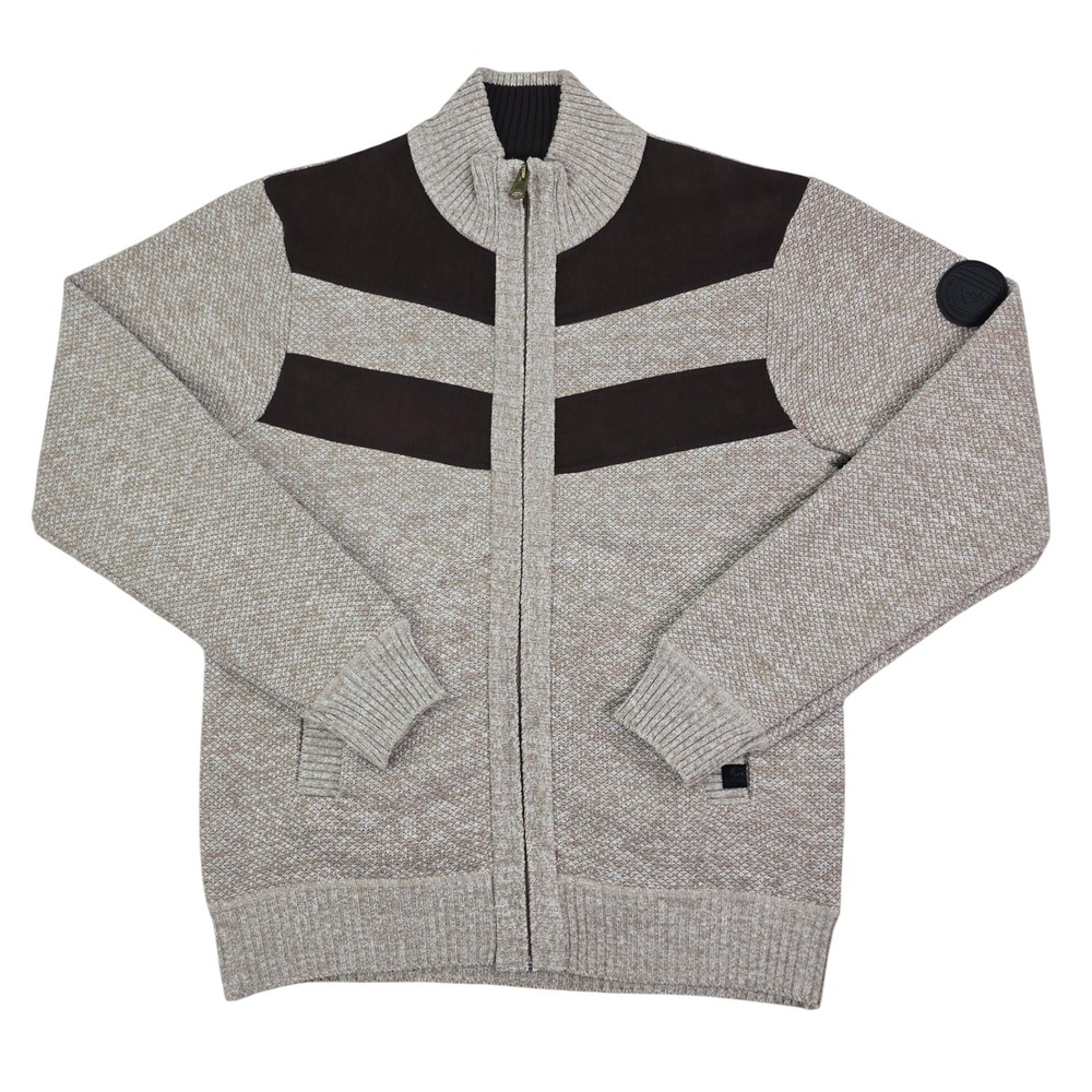 Buffalo David Bitton Westony Full Zip Sweater Mens Medium Jute Mix Fleece Lined